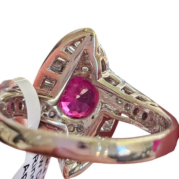 1.91 Carat Ruby & Diamond 3 Stone Ring (Platinum) — Shreve  Estate Platinum 1.3 Ct Ruby .91 Ct Diamond Swirl Cocktail Ring Size 8.5 Natural